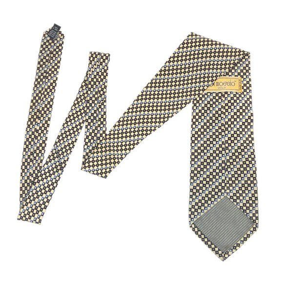 Di Moggio Silk Tie Men’s 59” Beige Black Blue Geometric Designer Wide Tie New - Picture 3 of 4
